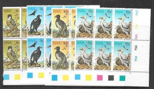 South West Africa 1975 Birds of Prey set of 4 in blks of 6 unmounted mint